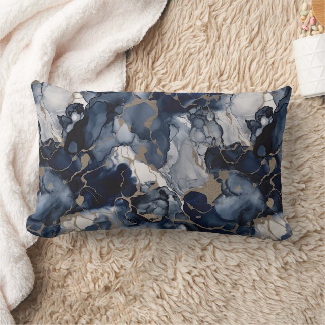 Twilight Navy Blau und Grau mit antiken Gold Lendenkissen (Decke)