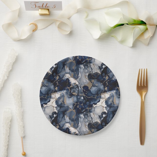 Twilight Navy Blau und Grau mit antiken Gold Pappteller (Hochzeit)