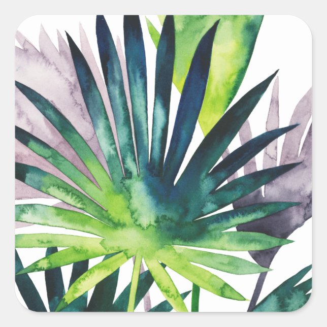 Twilight Palms - Palm Fronds Quadratischer Aufkleber (Vorderseite)