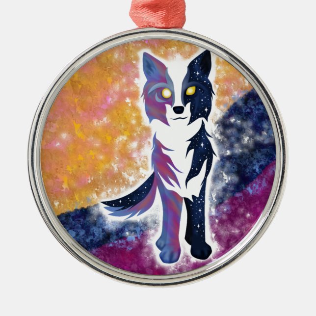 Twilight Sky Wolf Ornament Aus Metall (Vorne)