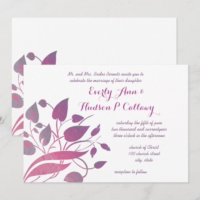 Twilight und Magenta Lila Floral Wedites Einladung (Vorne/Hinten)