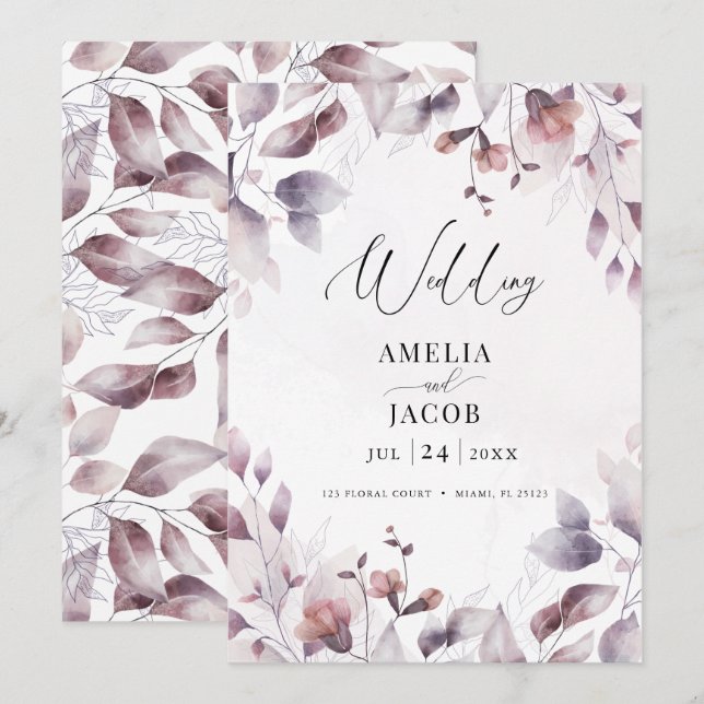 Twilight watercalor invitation verte moderne (Devant / Derrière)