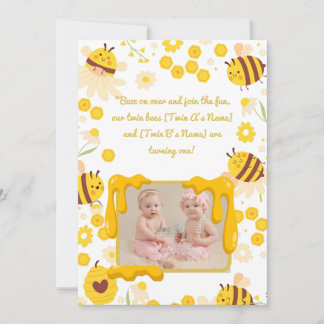 Twin 1er Anniversaire Fête Invitation Bumble Bee