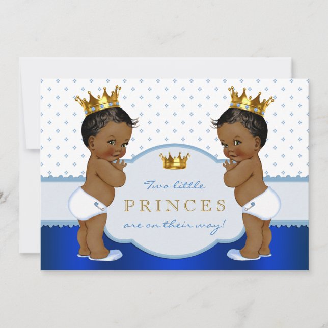 Twin African American Prince Baby Dusche Einladung (Vorderseite)