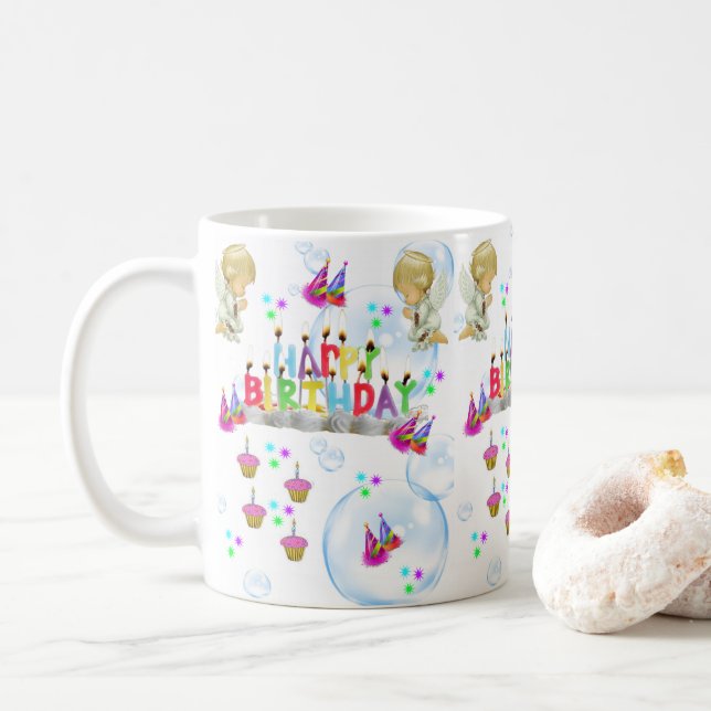Twin Angels Mug Joyeux Anniversaire Mug (Avec donut)