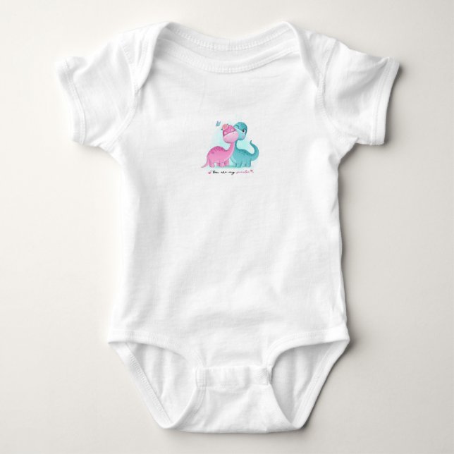 Twin Aqua und Pink Dinosaurier Baby Strampler (Vorderseite)