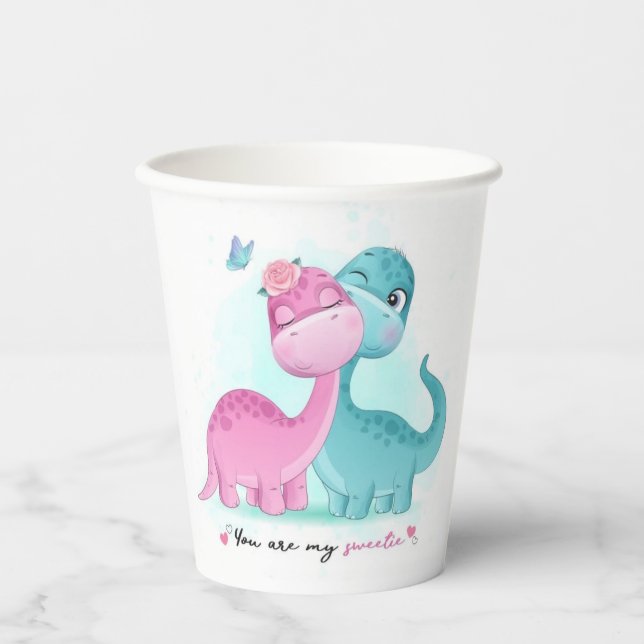 Twin Aqua und Pink Dinosaurier Pappbecher (Vorderseite)