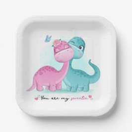 Twin Aqua und Pink Dinosaurier Pappteller