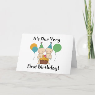 Twin Babies 1st Birthday Tshirts und Geschenke Karte
