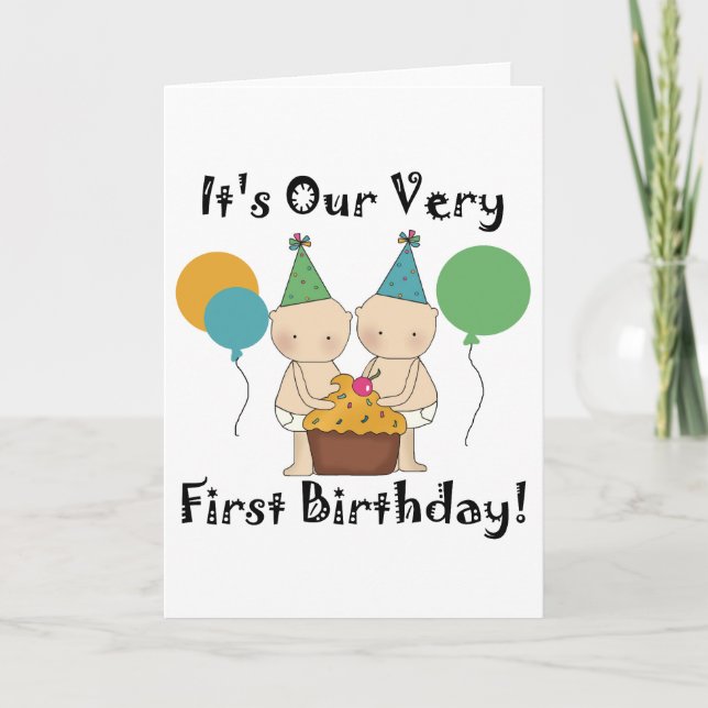 Twin Babies 1st Birthday Tshirts und Geschenke Karte (Vorderseite)