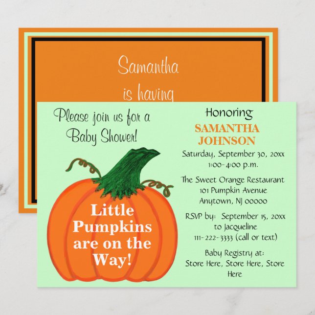 Twin Babies Orange Pumpkin Baby Dusche Einladung (Vorne/Hinten)