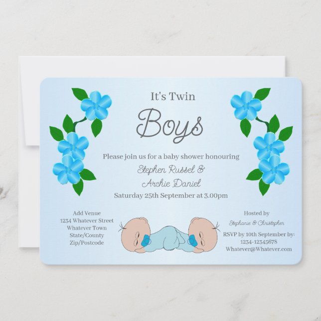 Twin Baby Boys Baby Shower Einladung (Vorderseite)