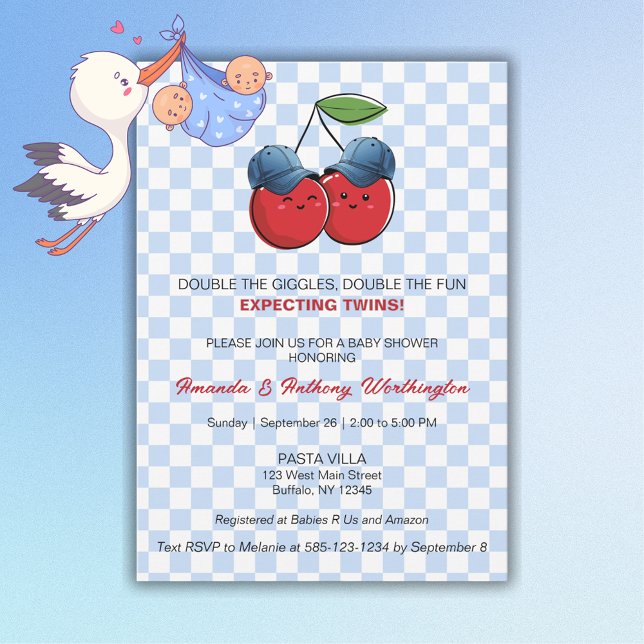 Twin Baby Boys Baby Shower Flat Card Einladung (Von Creator hochgeladen)