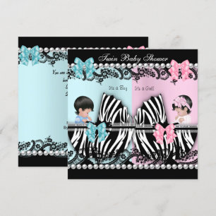 Twin Baby Dusche Niedlich Girl Pink Boy Blue Zebra Einladung