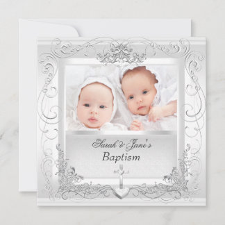 Twin Baby Girl Boy Christening Taufe Weiß Ankündigung
