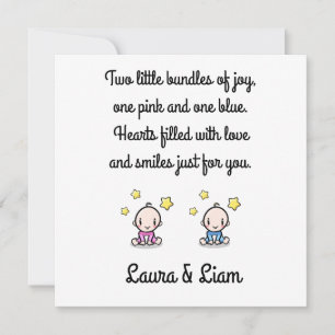 Twin Baby Girl & Boy Gratulation mit Namen, Karte
