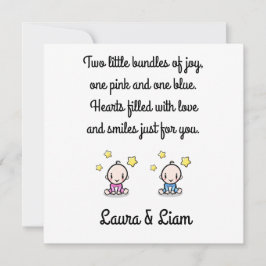 Twin Baby Girl & Boy Gratulation mit Namen, Karte