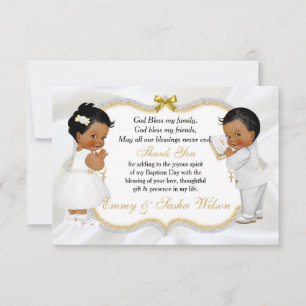 Twin Baby Girl Boy Taufe Gold Cross Vielen Dank Dankeskarte