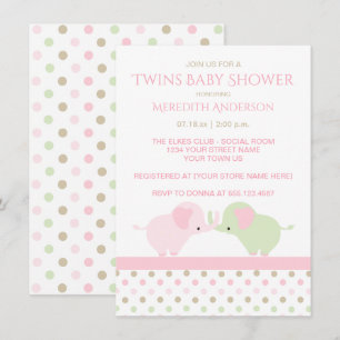Twin Baby Girl Elephants Baby Shower Einladungen