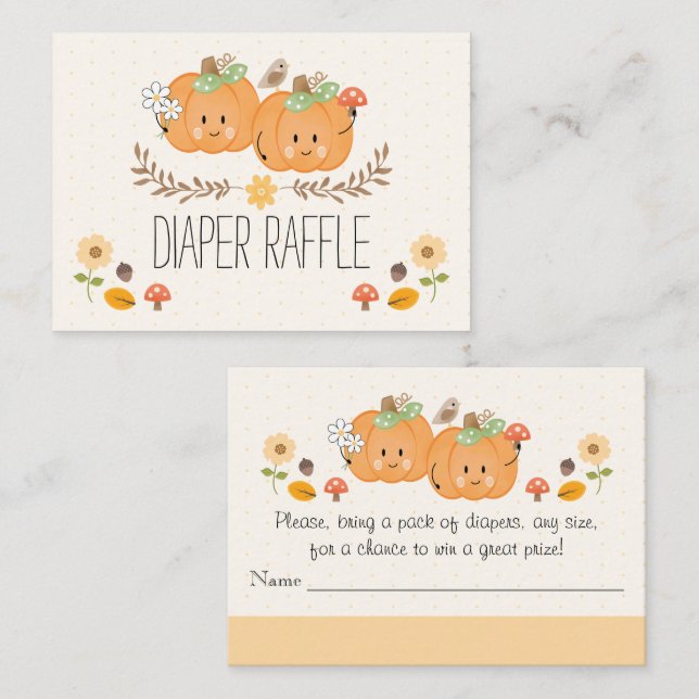 Twin Baby Girl Pumpkin Diaper Raffle Ticket Begleitkarte (Vorne/Hinten)