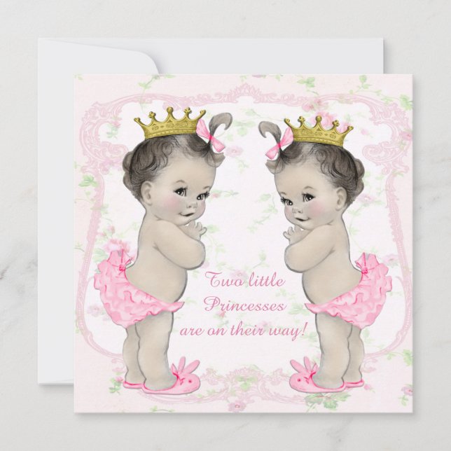 Twin Baby Girl Shower Einladung (Vorderseite)