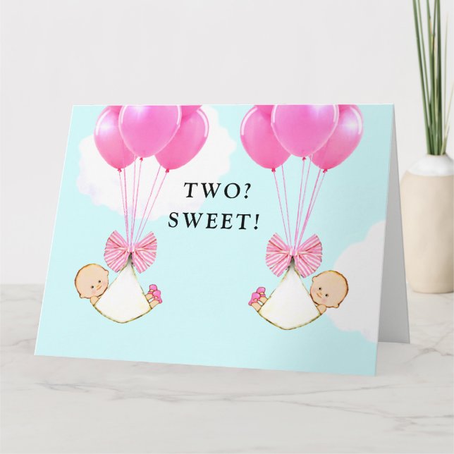 Twin Baby Girls Glückwunschs Karte (Vorderseite)