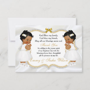 Twin Baby Girls Taufe Gold Cross Vielen Dank Dankeskarte