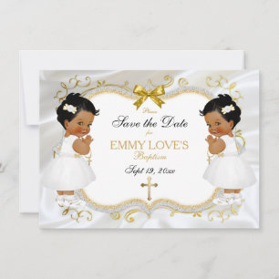 Twin Baby Girls Taufen Rett Datum Weißes Gold Kreu Save The Date
