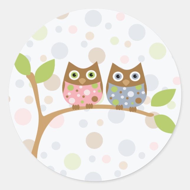 Twin Baby Owls Runder Aufkleber (Vorderseite)
