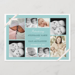 Twin Baby Photo Collage Faire-part bébé   Sarcelle