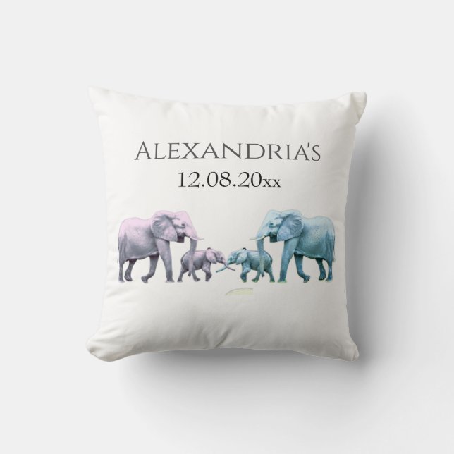 Twin Baby Pink und Blue Elephant Kissen (Vorderseite)