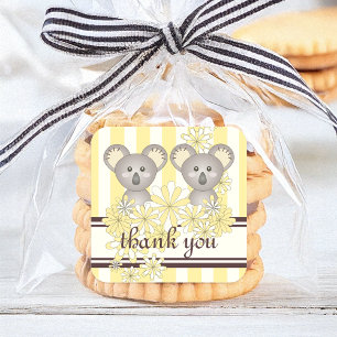 Twin Baby Shower   Birthday Koala Vielen Dank Quadratischer Aufkleber