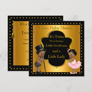 Twin Baby Shower Boy and Girl Ethnic Einladung
