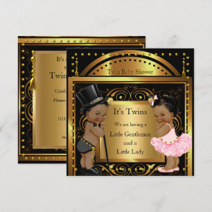 Twin Baby Shower Boy and Girl Gold Ethnic Einladung
