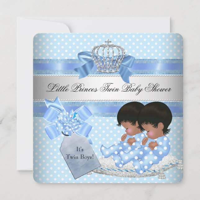 Twin Baby Shower Boys Blue Little Prince Crown Einladung (Vorderseite)