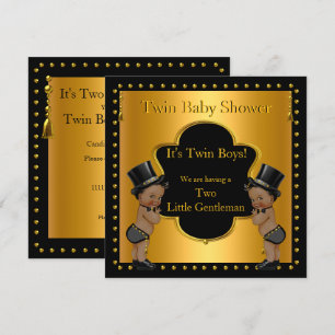 Twin Baby Shower Boys Little Gentleman Ethnic Einladung