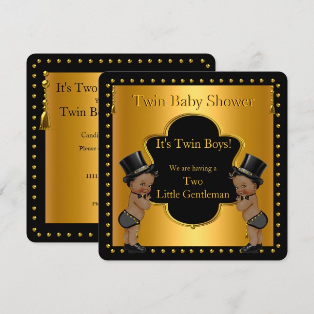 Twin Baby Shower Boys Little Gentleman Ethnic Einladung (Vorne/Hinten)