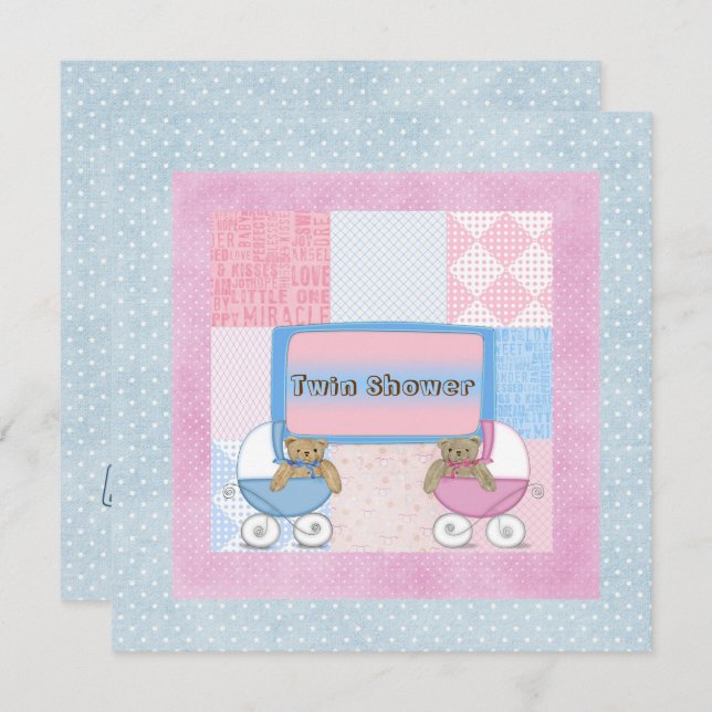 Twin Baby Shower Einladung (Vorne/Hinten)
