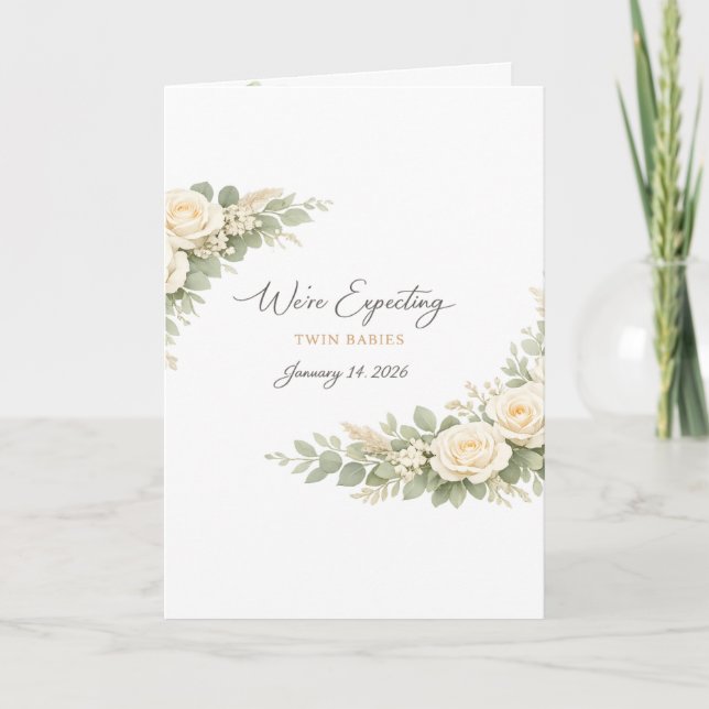 Twin Baby Shower Invitation Botanical Greenery Flo (Devant)