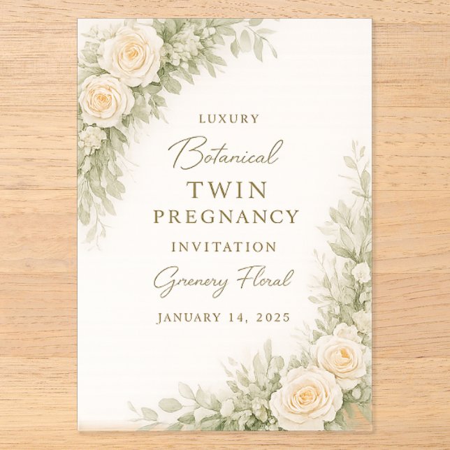 Twin Baby Shower Invitation – Elegant Botanical Fl (Recto)