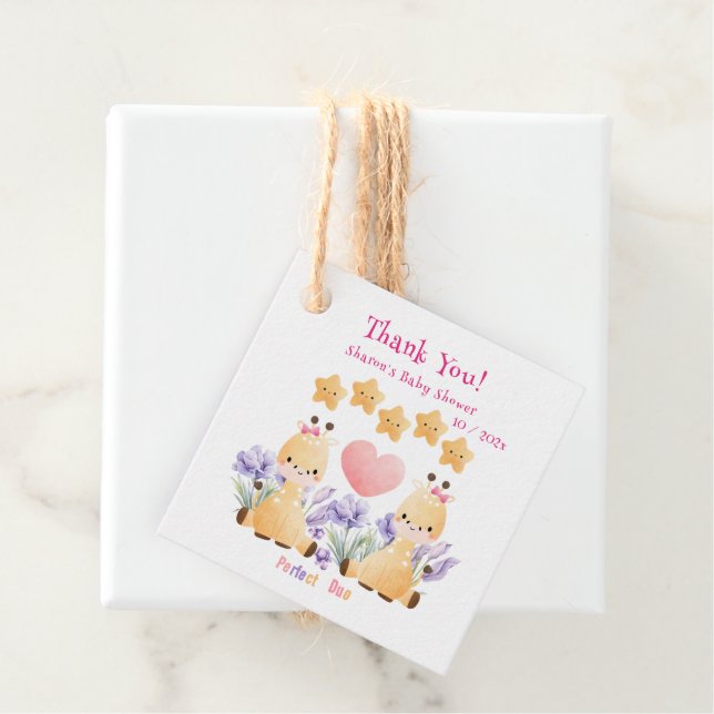 Twin Baby Shower | Niedliche Giraffe Babydusche Geschenkanhänger (Beispiel)