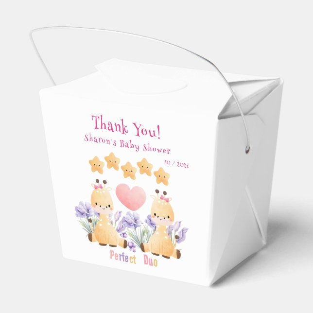 Twin Baby Shower | Niedliche Giraffe Babydusche Geschenkschachtel (Rückseite)
