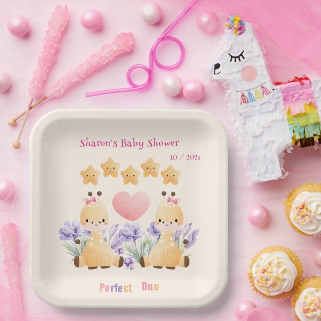 Twin Baby Shower | Niedliche Giraffe Babydusche Pappteller (Party)