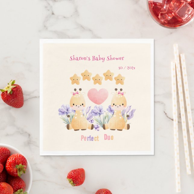 Twin Baby Shower | Niedliche Giraffe Babydusche Serviette (Beispiel)