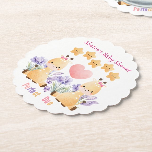 Twin Baby Shower | Niedliche Giraffe Babydusche Untersetzer (angewinkelt)