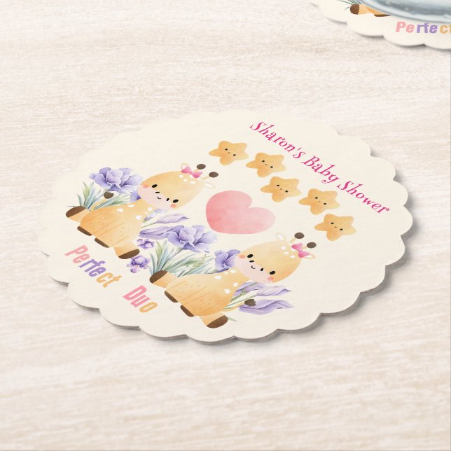 Twin Baby Shower | Niedliche Giraffe Babydusche Untersetzer (angewinkelt)
