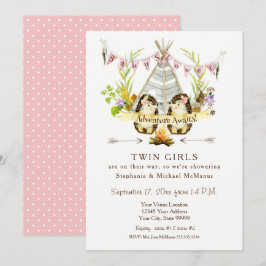 Twin Baby Shower Woodland Animal Teepe Igel Einladung