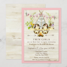 Twin Baby Shower Woodland Animal Teepe Igel Einladung