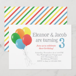 Twin Balloon Birthday Einladung zum klassischen Pa