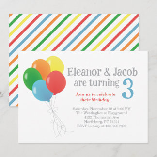 Twin Balloon Birthday Einladung zum klassischen Pa